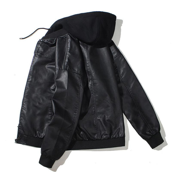 Men's PU Leather and Cotton Thick Hooded Jacket 04759916U