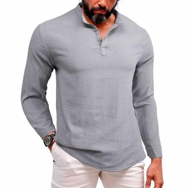 Men's Casual Solid Color Stand Collar Long Sleeve Shirt 44209812Y