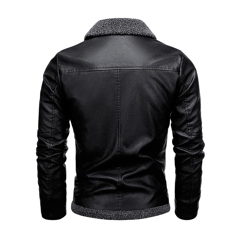 Men's Casual Lapel Plus Fleece Leather Jacket 82165557X