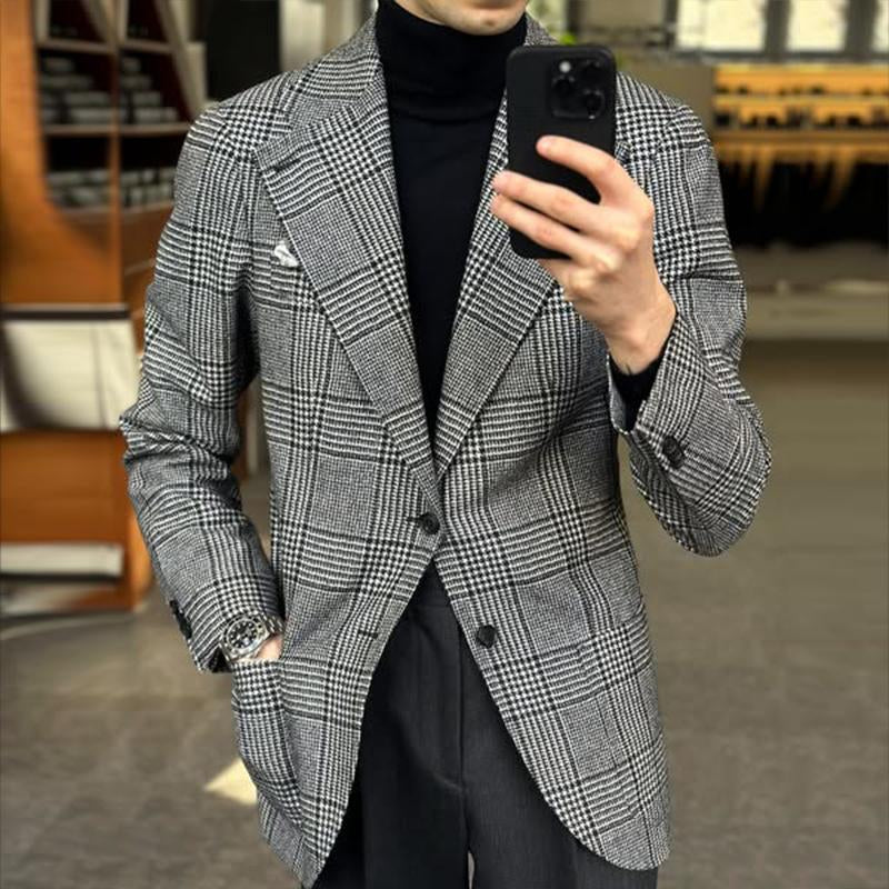 Men's Retro Casual Plaid Lapel Single Breasted Blazer 99478797TO