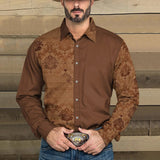 Men's Western Denim Print Lapel Long Sleeve Shirt 35190529X