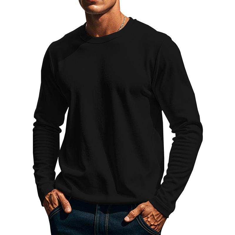 Men's Casual Solid Color Plush Warm Round Neck Long Sleeve T-shirt 53755672Y