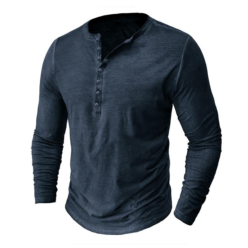 Men's Vintage Distressed Long Sleeve Henley T-Shirt 49710487M