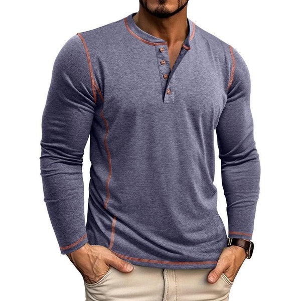 Men's Casual Henley Collar Contrast Slim Fit Long Sleeve T-Shirt 89887944M