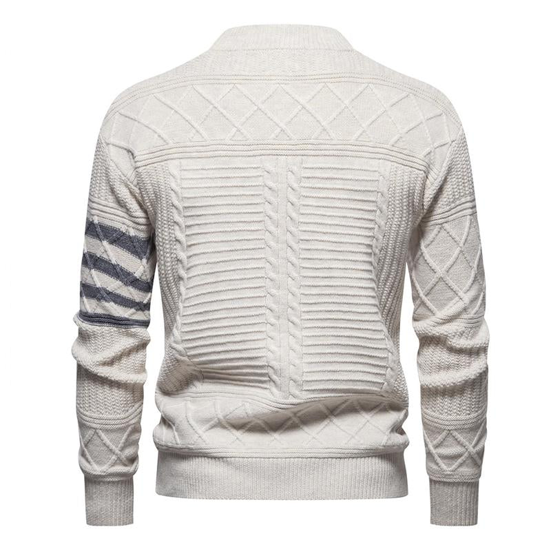 Men's Round Neck Pullover Solid Color Cable Sweater 45898708X