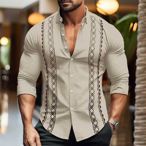 Men's Casual Printed Lapel Long Sleeve Shirt 03686953Y