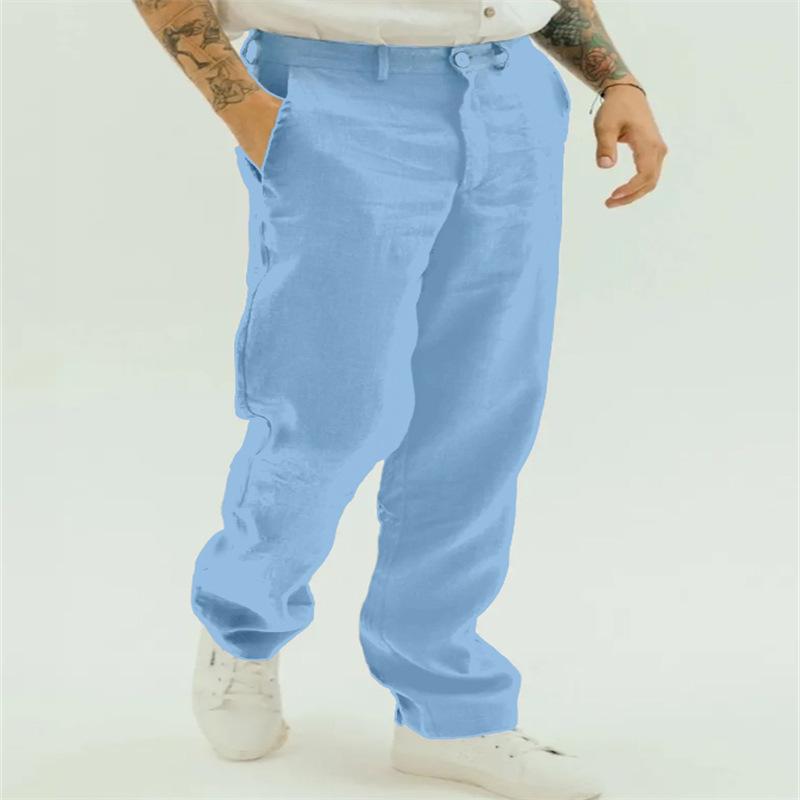 Men's Solid Loose Linen Straight Casual Pants 84155184Z