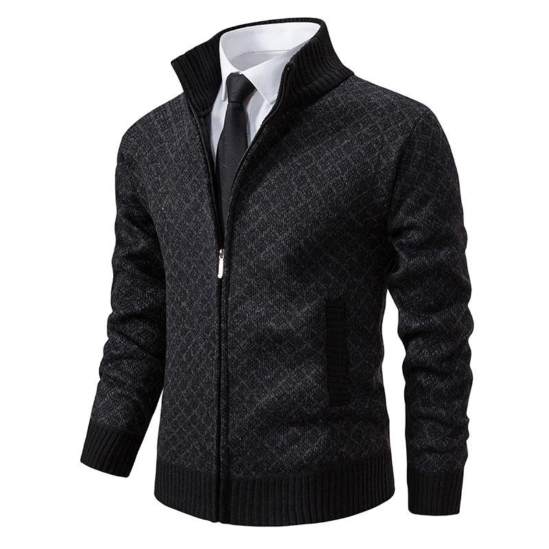 Men's Stand Collar Slim Fit Plaid Knit Cardigan 93275496F