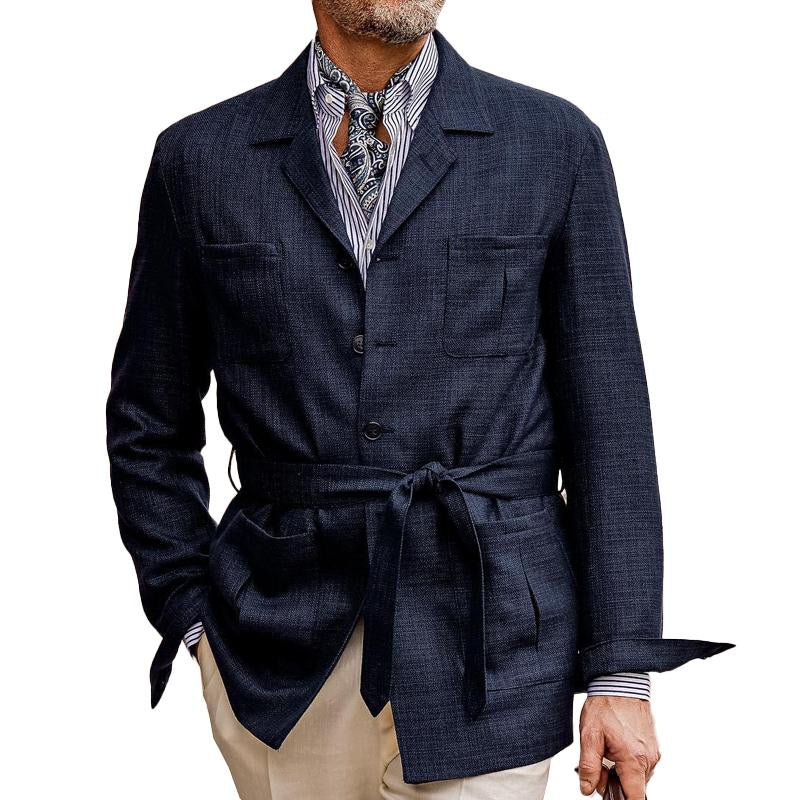 Men's Solid Color Cotton Linen Multi Pocket Button Blazer 92253893X