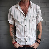 Men's Casual Striped Lapel Short Sleeve Shirt 65089700TO