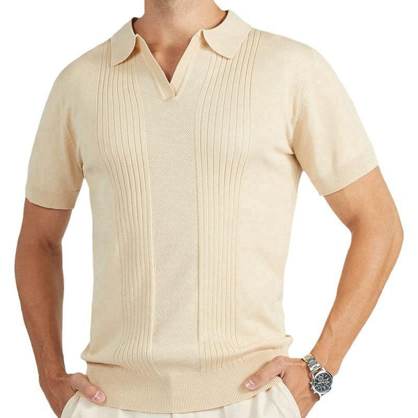 Men's Casual Solid Color Knitted Pullover Short-Sleeved Polo Shirt 38928653M