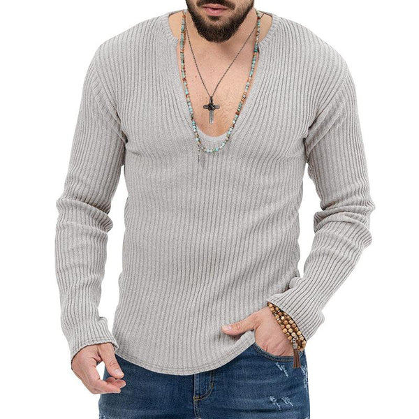 Men's Casual Solid Color V-Neck Long Sleeve Knitwear 72958015Y