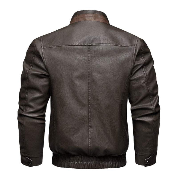 Men's Vintage Double Collar Leather Long Sleeve Zip Fly Bomber Jacket 88344870M