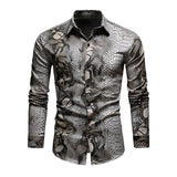 Men's Snake Print Long Sleeve Lapel Shirt 87483912X