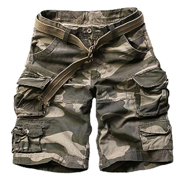 Men's Casual Outdoor Cotton Washed Loose Multi-pocket Camouflage Cargo Shorts 30491712M