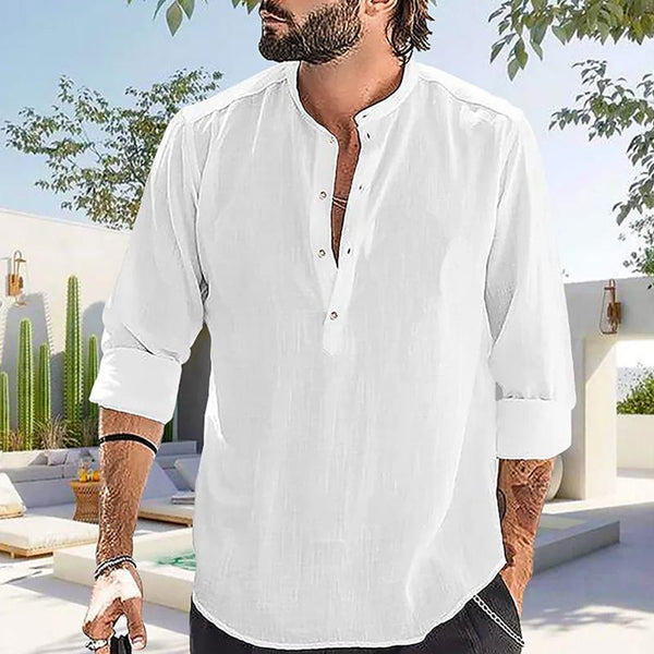 Men's Casual Solid Color Henley Collar Long Sleeve Shirt 70708345Y