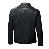 Men's Casual Solid Color Stand Collar Fleece Warm Zipper Leather Jacket 01647163M
