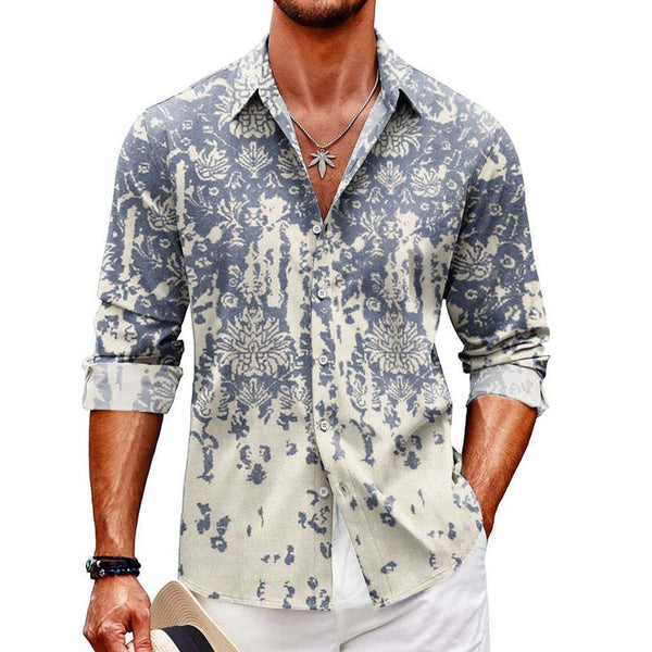 Men's Casual Printed Long Sleeve Lapel Shirt 60943667X