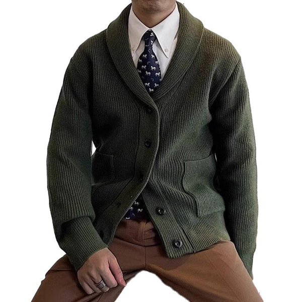 Men'S Vintage Solid Color British Style Shawl Collar Knitted Cardigan 34215752Y