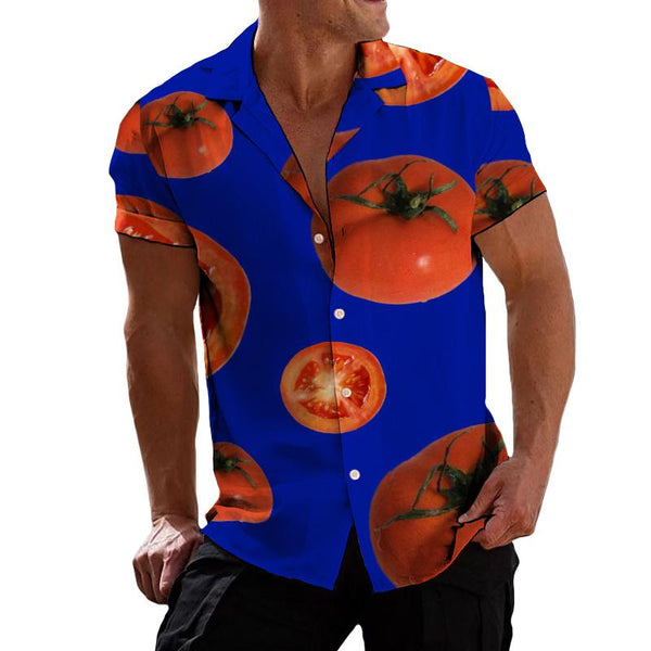 Men's Retro Contrast Color Tomato Lapel Short Sleeve Shirt 47990756TO