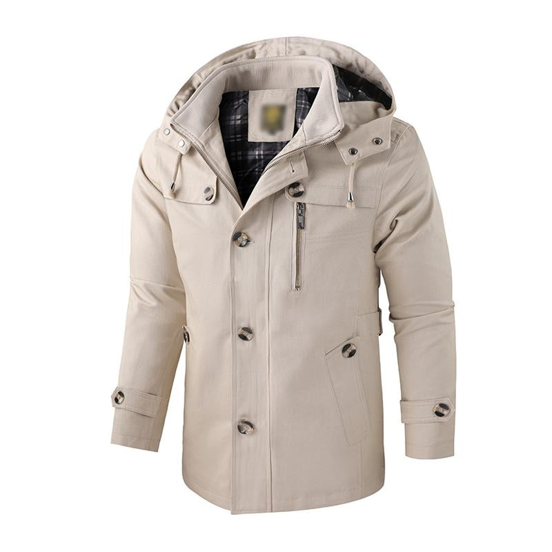 Homme Casual Coton Délavé Col Montant Chaud Capuche Manteau mi-long 52130055M