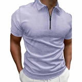 Men's Printed Zipper Short Sleeve Solid Color POLO Shirt 03324595X