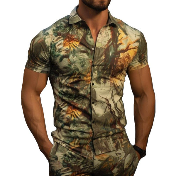 Men's Retro Casual Floral Beach Lapel Short Sleeve Shirt 32426539TO