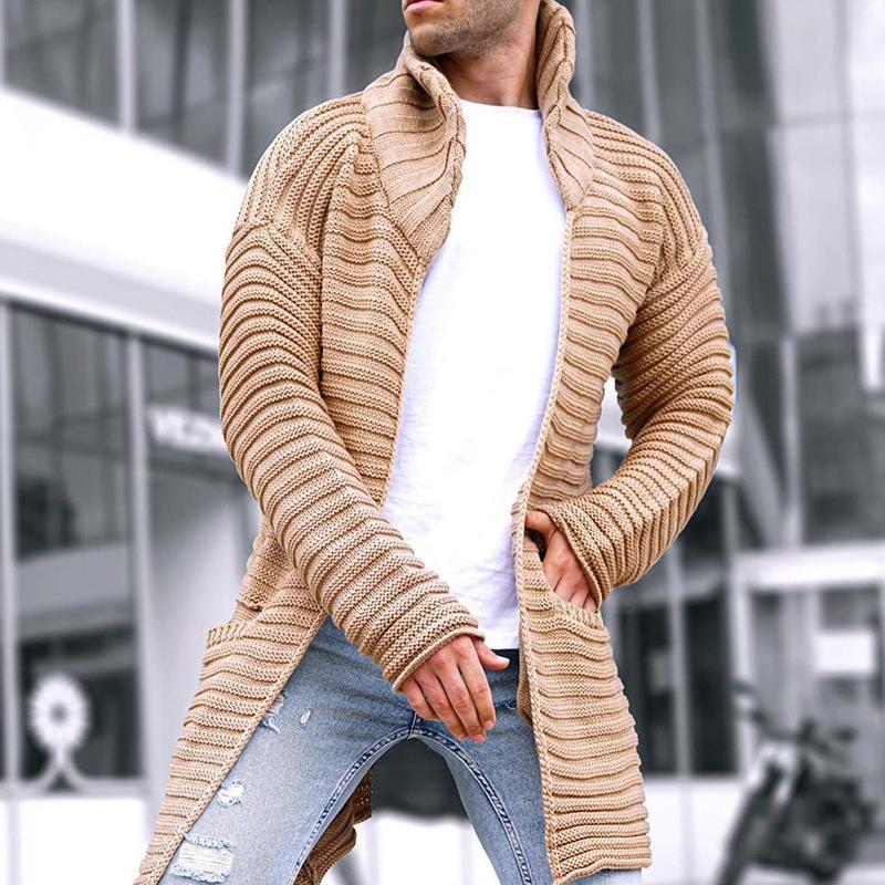 Men's Solid Stand Collar Mid-length Knit Cardigan 90370724Z