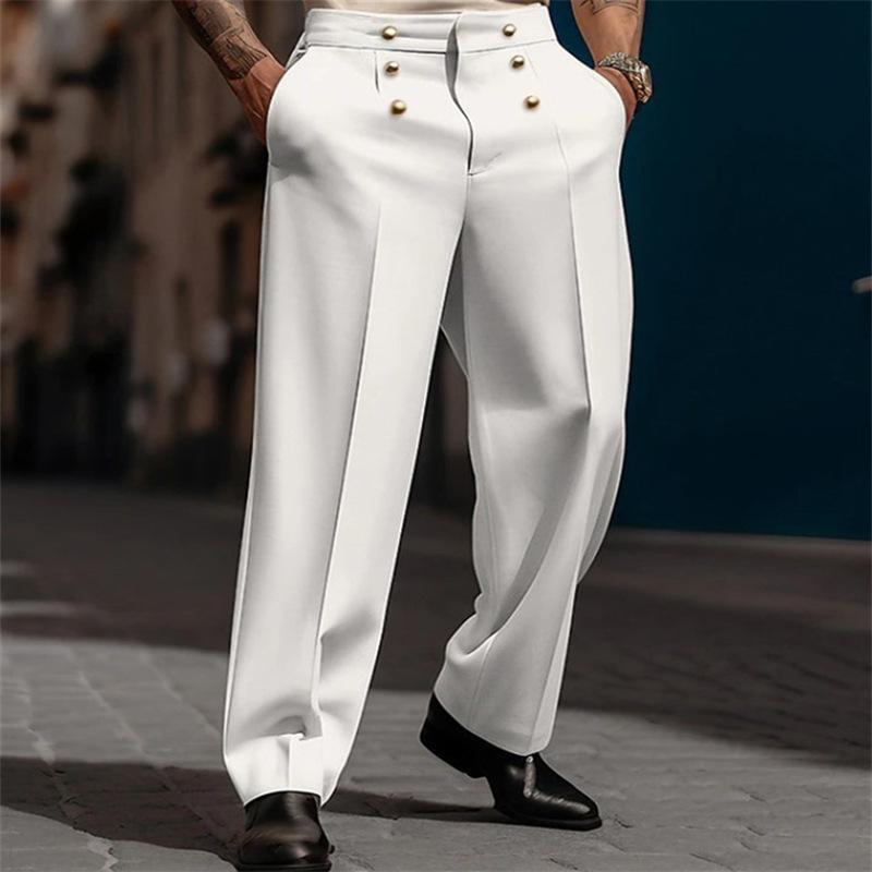 Men's Solid Color Loose Straight Buttons Decor Suit Pants 40933802Z