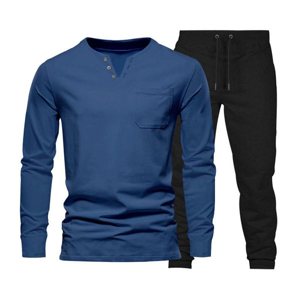 Men Casual Sports Solid Color Long Sleeve T-Shirts Sweatpants Set 83280588Y