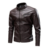 Men's Vintage Stand Collar Patchwork Zipper Motorcycle Leather Jacket 29193009M