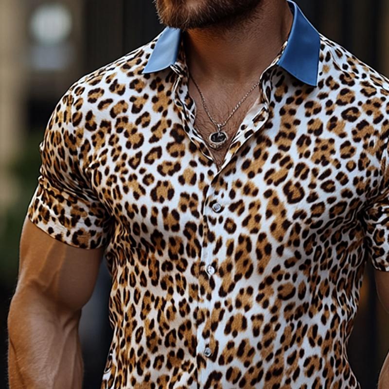 Men's Vintage Leopard Print Short Sleeve Shirt 03082843U