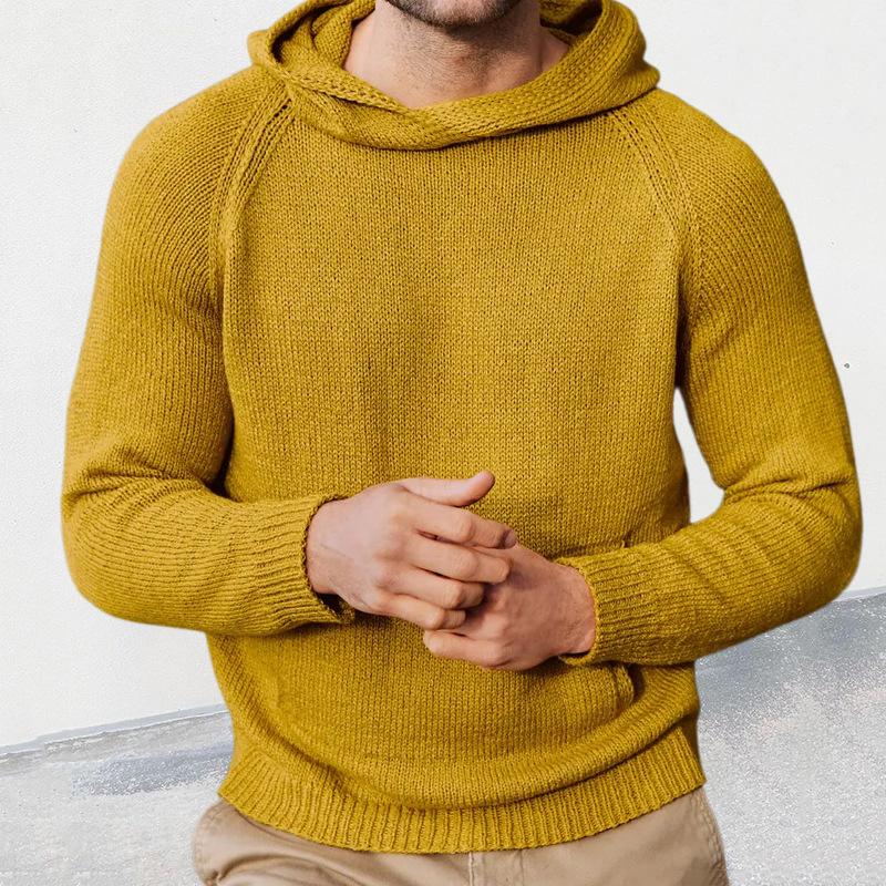 Men's Casual Solid Color Long Sleeve Hooded Knit Sweater 53760000M