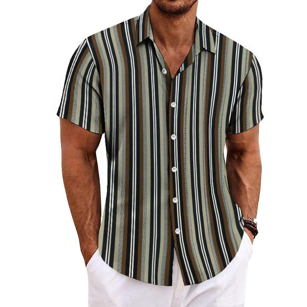 Men's Retro Striped Color Block Short Sleeve Shirt 53642679TO