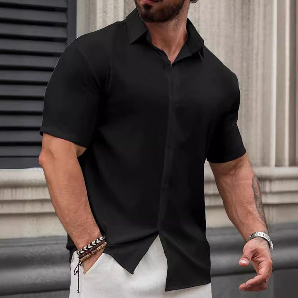Men's Casual Lapel Loose Short Sleeve Shirt 71177934X