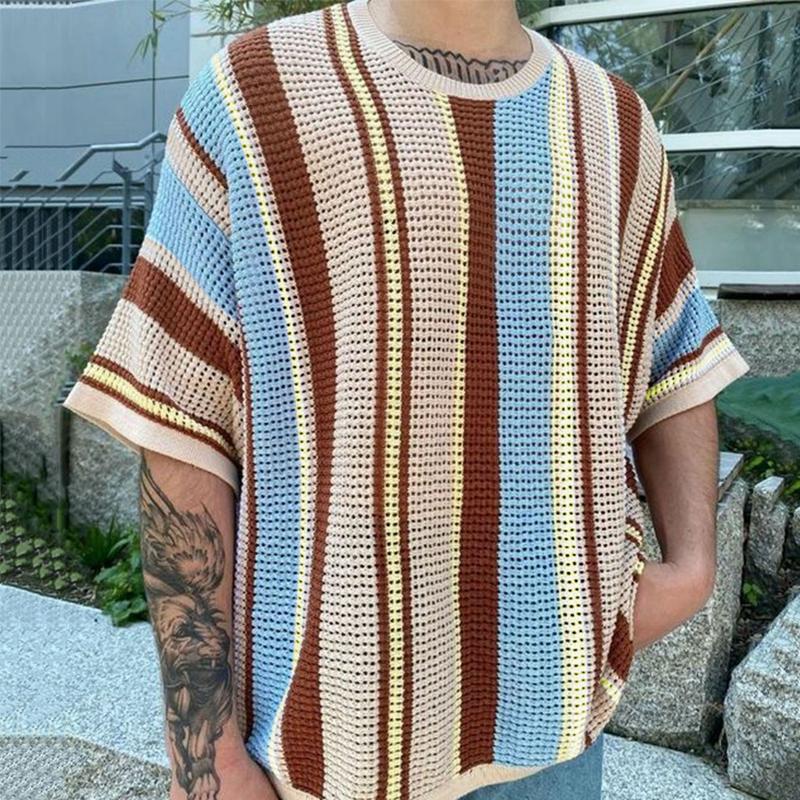 Men's Casual Knitted Round Neck Short Sleeve T-Shirt 51855111Y