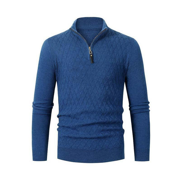 Men's Classic Half Turtleneck Zipper Solid Color Long Sleeve Pullover Sweater 53262587K