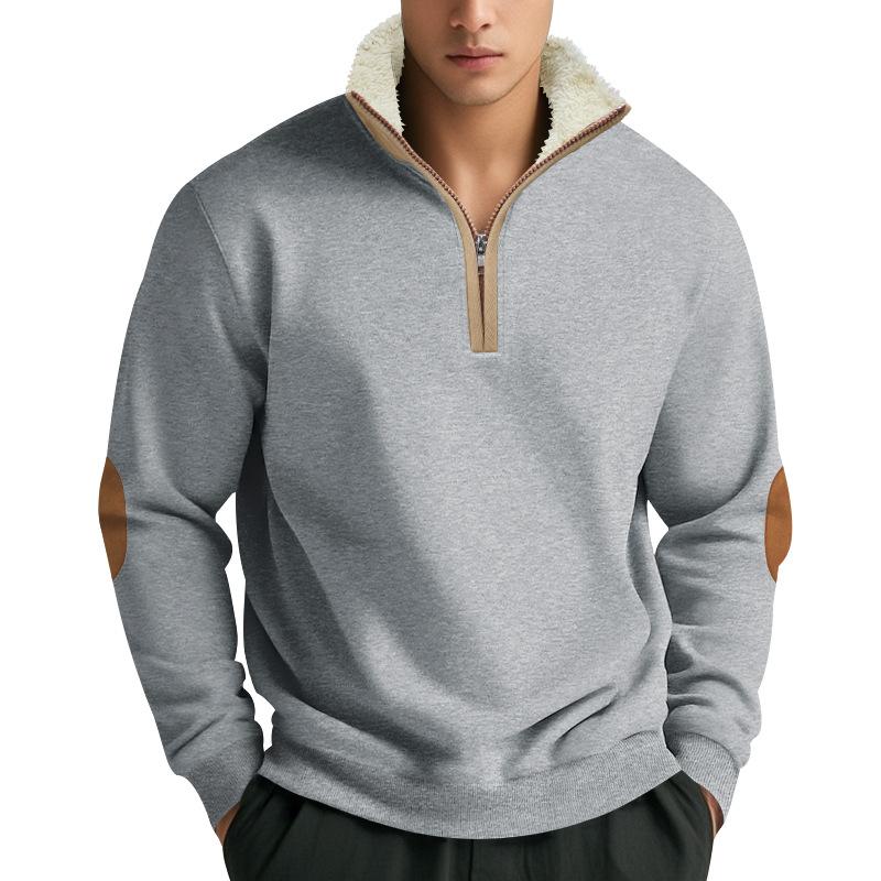 Men's Retro Colorblock Plush Fleece Lapel Stand Collar Long Sleeve Sweatshirt 04671853Z