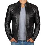 Men's Solid Color Lapel Zipper Leather Jacket 47527119X