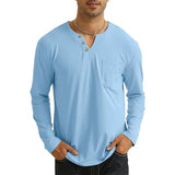 Men's Casual Solid Color V-Neck Chest Pocket Long Sleeve T-Shirt 58233004Y