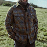 Men's Vintage British Plaid Wool Blend Lapel Single-Breasted Jacket 91546431M