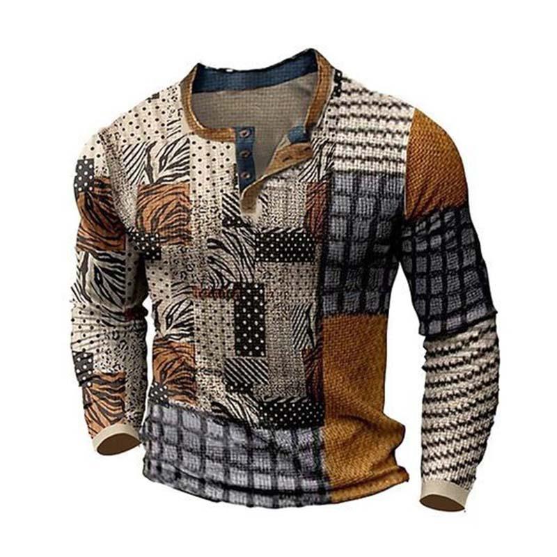 Men's Retro Classic Slim Fit Printed Knitted Long Sleeve Bottoming T-Shirt 11428412K