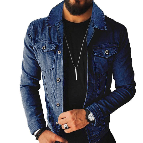 Men's Solid Color Lapel Single Breasted Denim Jacket 63604835X