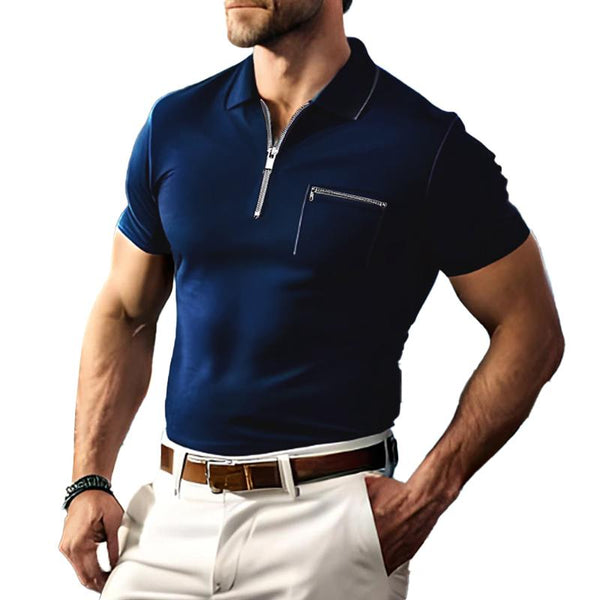 Men's Vintage Solid Chest Pocket Short Sleeve Polo Shirt 23235285Y