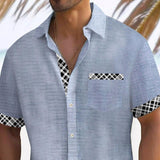 Men's Casual Plaid Print Chest Pocket Short Sleeve Shirt 12384120Y