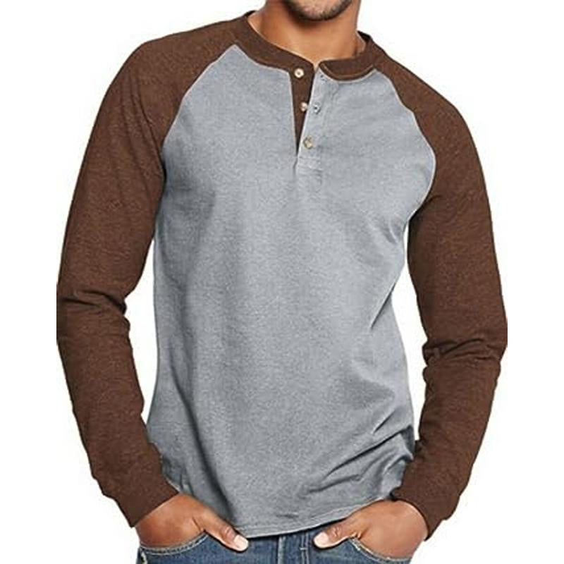 Camiseta de manga larga con cuello Henley y bloques de color vintage para hombre 97293227Y