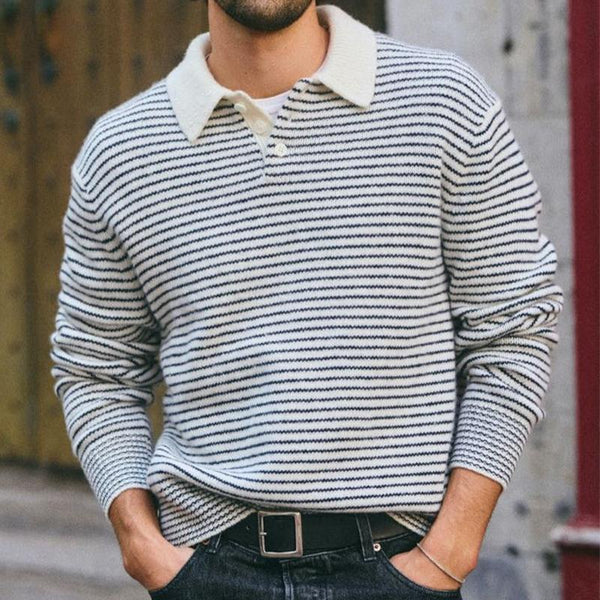 Men's Striped Lapel Three-button Knitted Sweater 71741826U