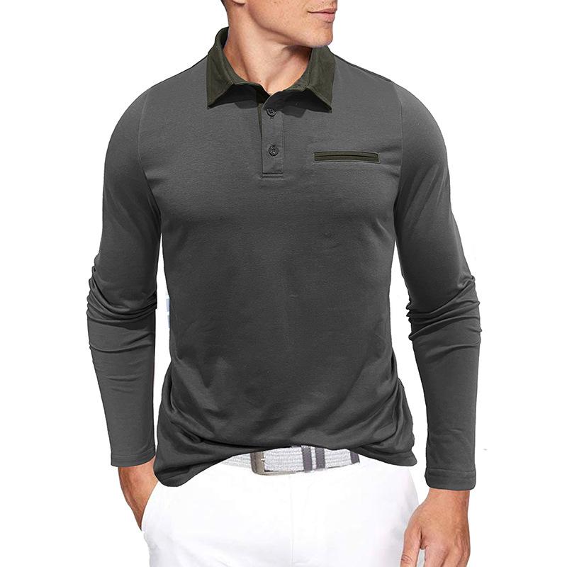 Men's Colorblock Lapel Long Sleeve Polo Shirt 09162755Y