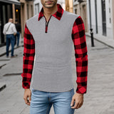 Men's Striped Color Block Button Casual Lapel Polo Shirt 08892585X
