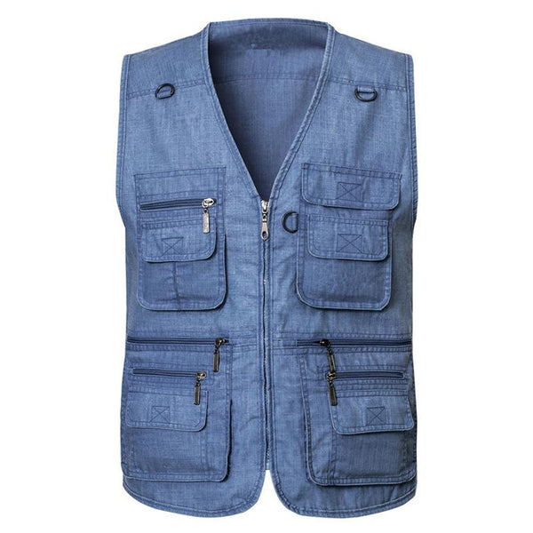 Men's Outdoor Casual Solid Color Multi-Pocket Zipper Thin Vest 51772267Y